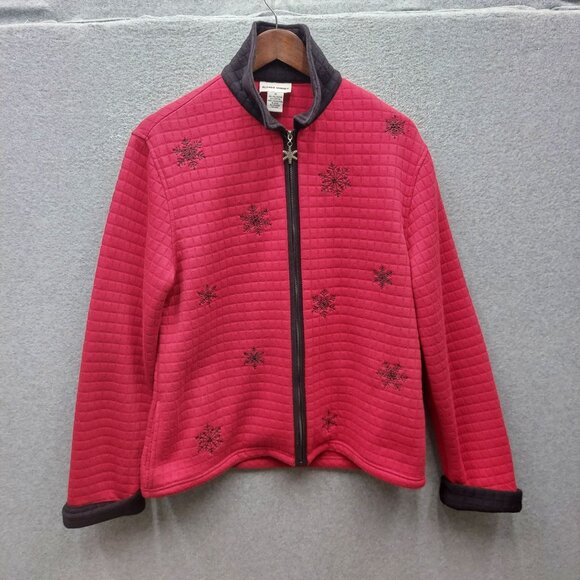 Alfred Dunner Red Quilted Snowflake Jacket Womens Size 10 Cotton Blend Full Zip - Picture 1 of 3
